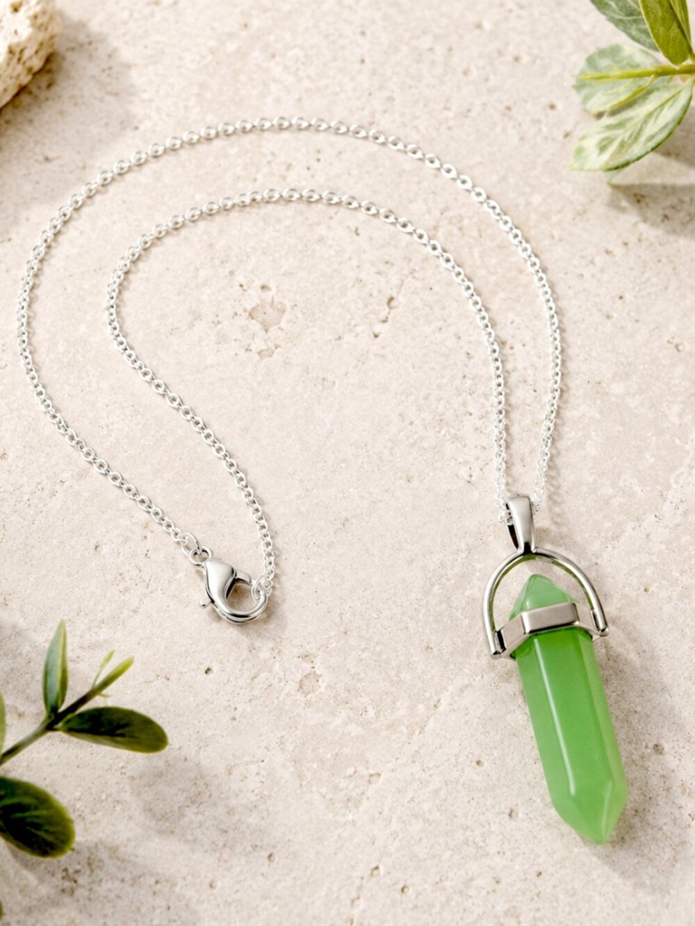 Jade Bullet Point Pendant Necklace on 24' Silver Chain